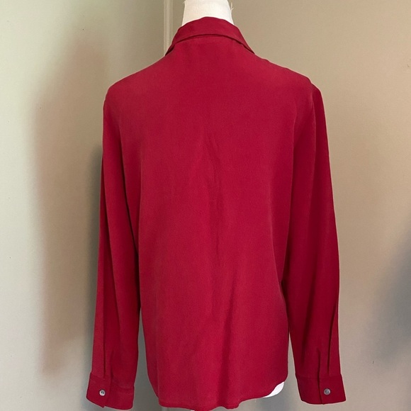 Nordstrom Sz L Classic Red Button-Up Women's Silk Blouse - Picture 6 of 10